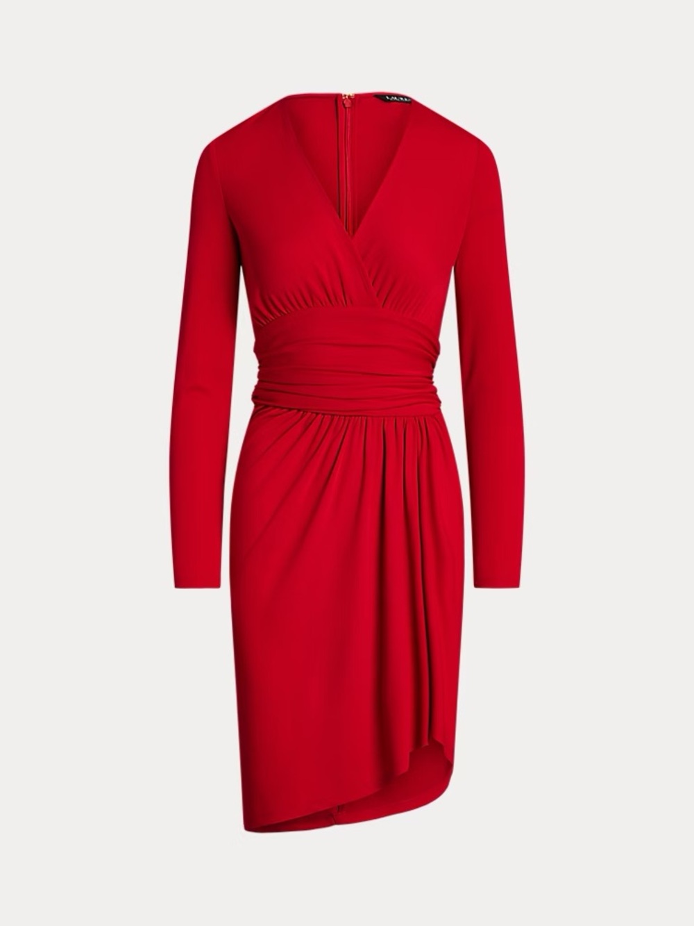 NWT Ralph Lauren Red Ruched Stretch Jersey Surplice Dress